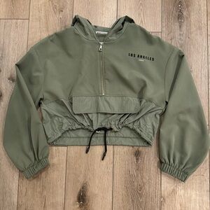 Zara Green Top Los Angeles Cropped Hoodie Wind Jacket Tie Waist Jacket XS